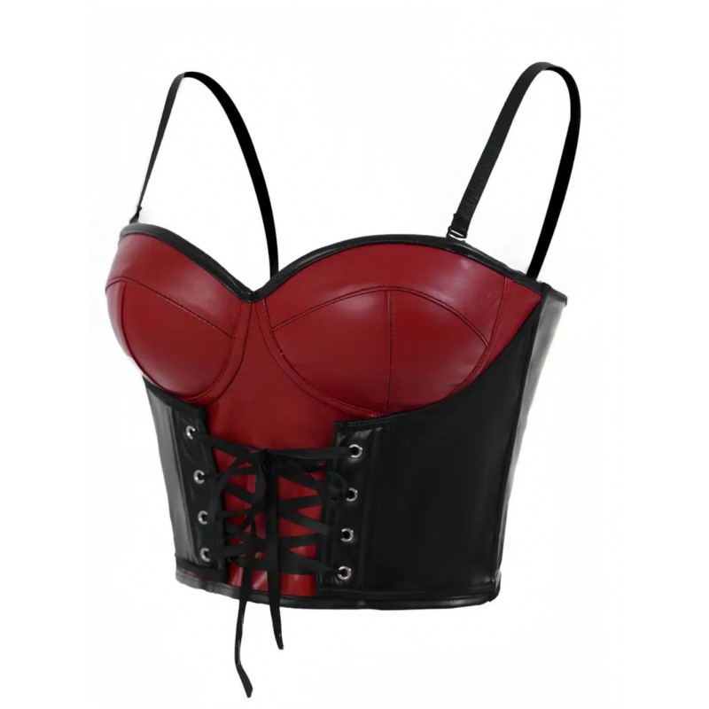Corset-Style Wireless PU Leather Bra Top LT861737