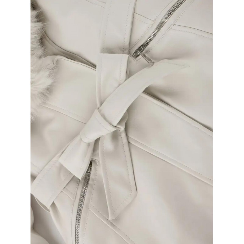 Elegant Detachable Faux Fur Collar Belted Jacket VE842129W