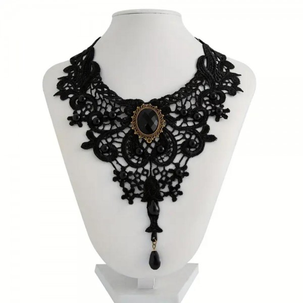 AR Ladies Gothic Black Lace Collar Necklace KF3976...