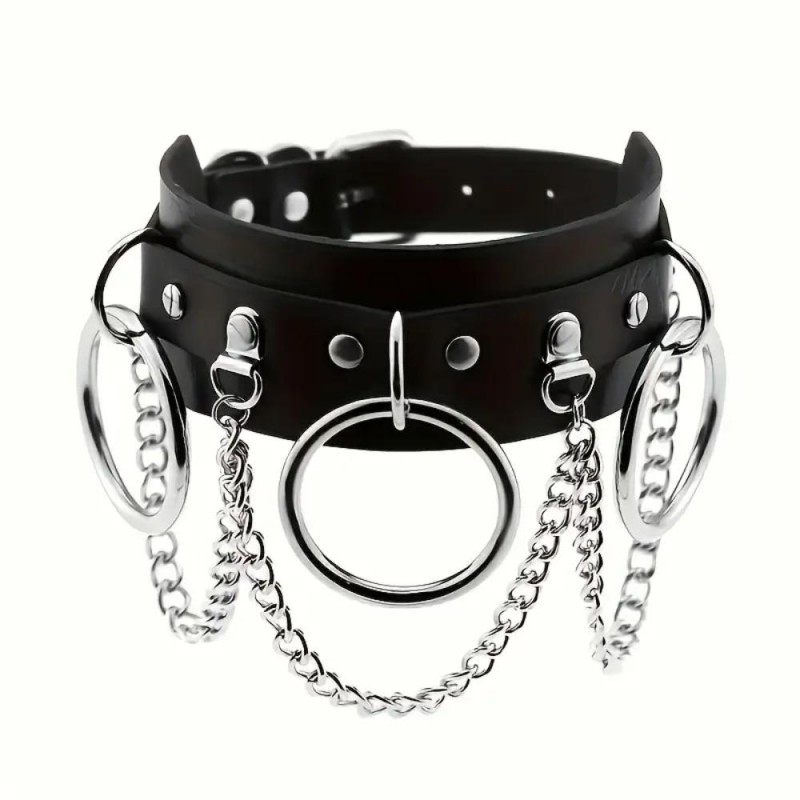 AR Punk Gothic Faux Leather Collar with Metal Rivets UK1729894
