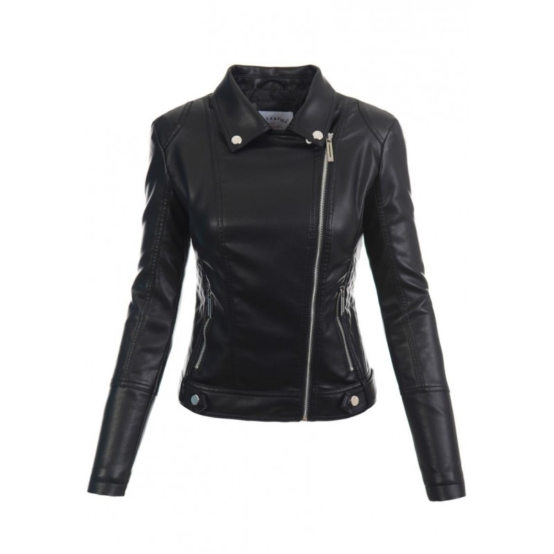 Ortalion Womens PU Leather Biker Jacket LCR8395B
