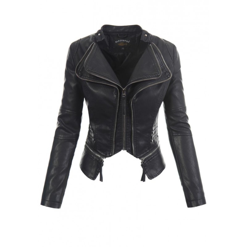 Ortalion Womens PU Leather Biker Jacket LCR8610B