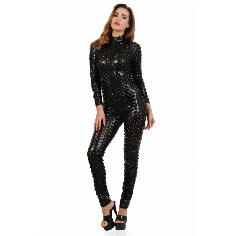 Soisbelle Openwork lame fabric Catsuit 18262-BK